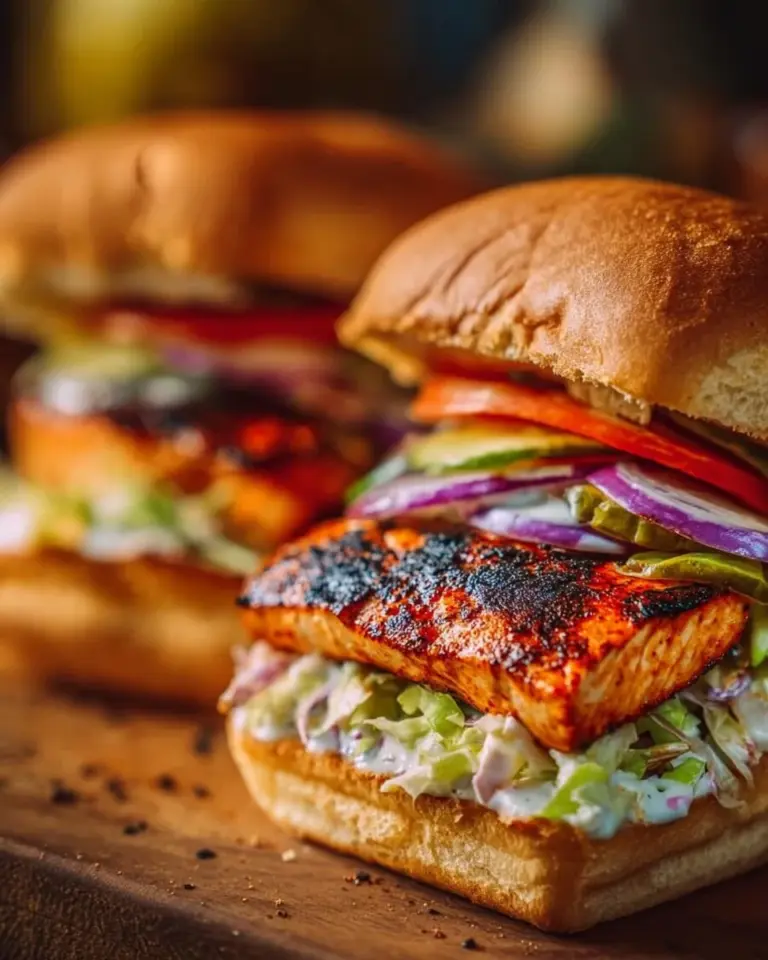 Grilled Buffalo Chicken Sandwich with lettuce and sauce on a wooden board