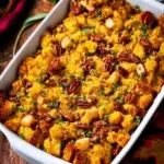 Homemade cornbread apple stuffing prepared for a festive meal