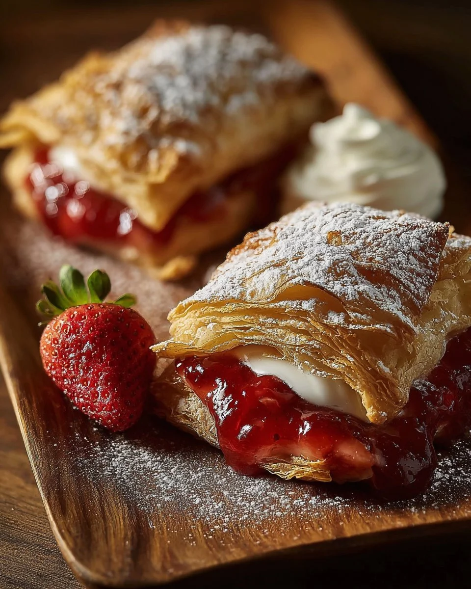 Freshly baked homemade strawberry toaster strudels with flaky pastry
