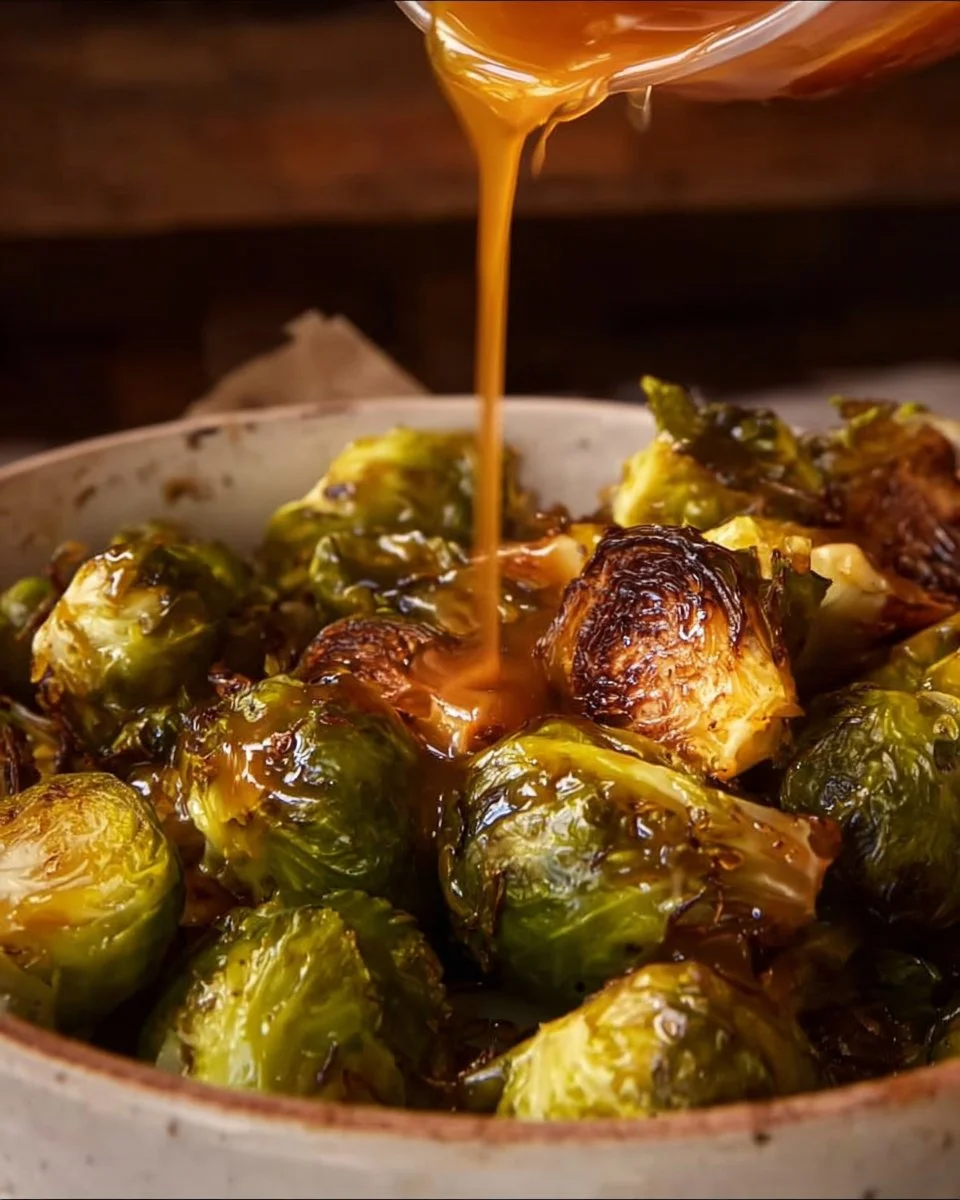 Hot Honey Brown Butter Brussels Sprouts with a glaze of sweet honey and rich butter