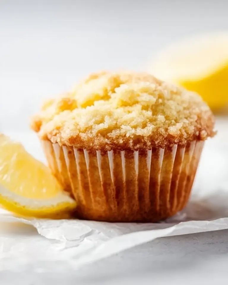 Delicious lemon streusel muffins with a golden crumb topping.