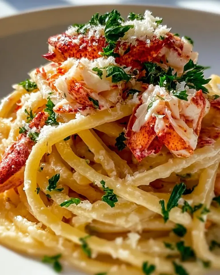 Delicious Lobster Bucatini with fresh seafood and herbs