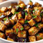 Low-calorie air fryer eggplant recipe served on a plate