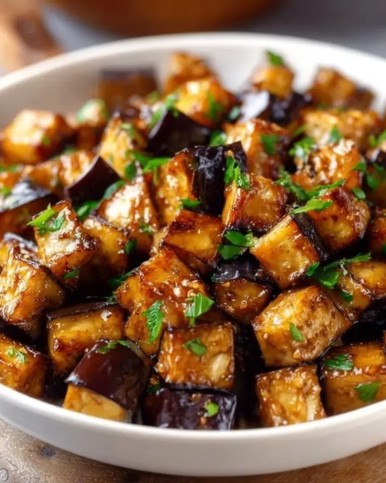 Low-calorie air fryer eggplant recipe served on a plate
