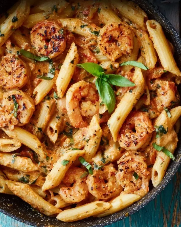 A delicious plate of Marry Me Shrimp Pasta with fresh herbs and shrimp