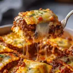 Delicious Million Dollar Ravioli Casserole served in a baking dish
