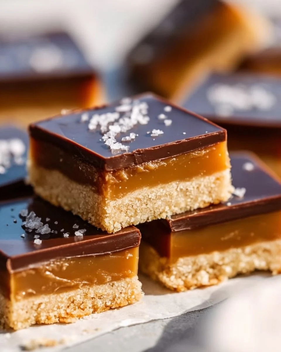 Delicious Millionaire's Shortbread layered with caramel and chocolate