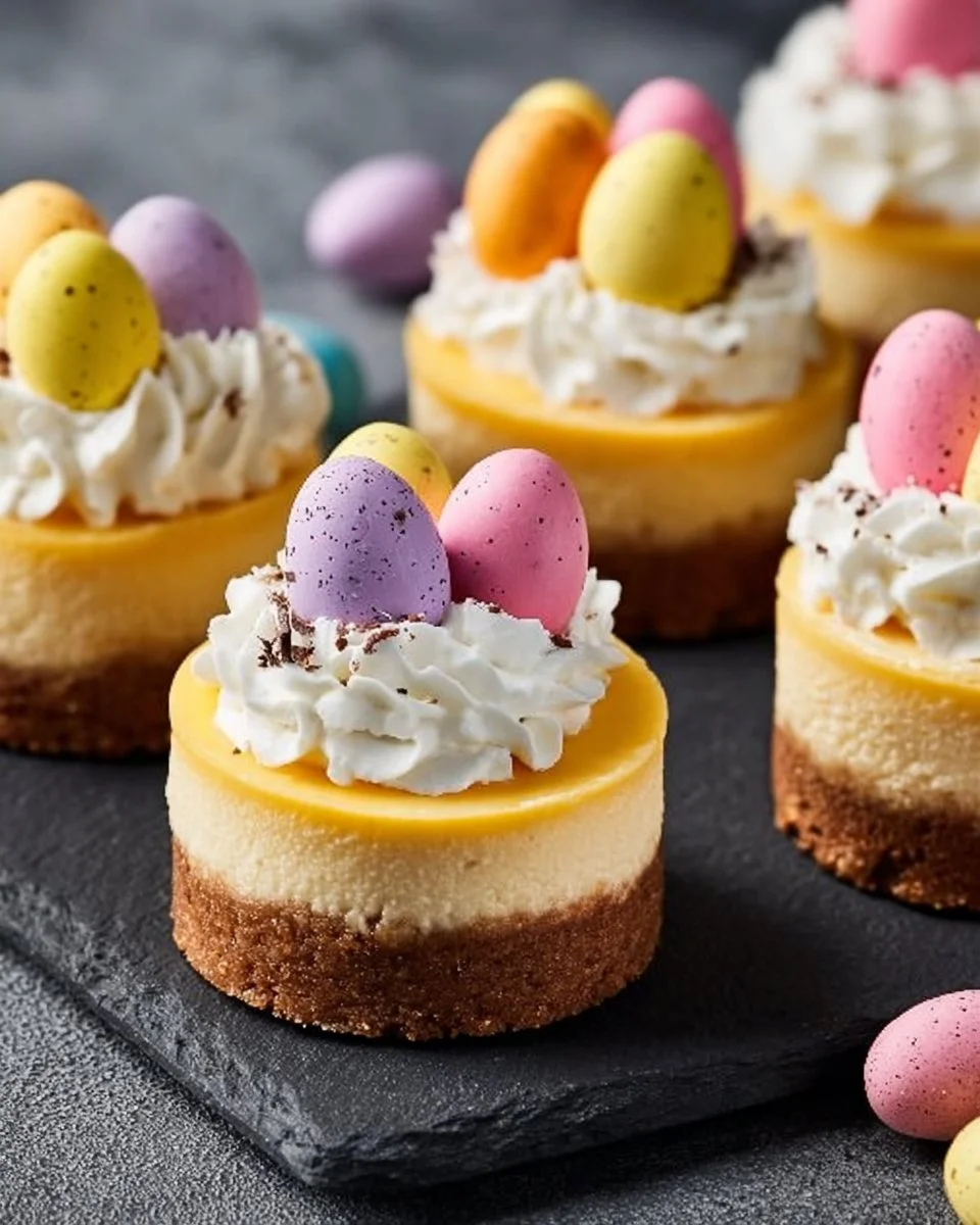 Mini Easter cheesecakes decorated for spring celebrations