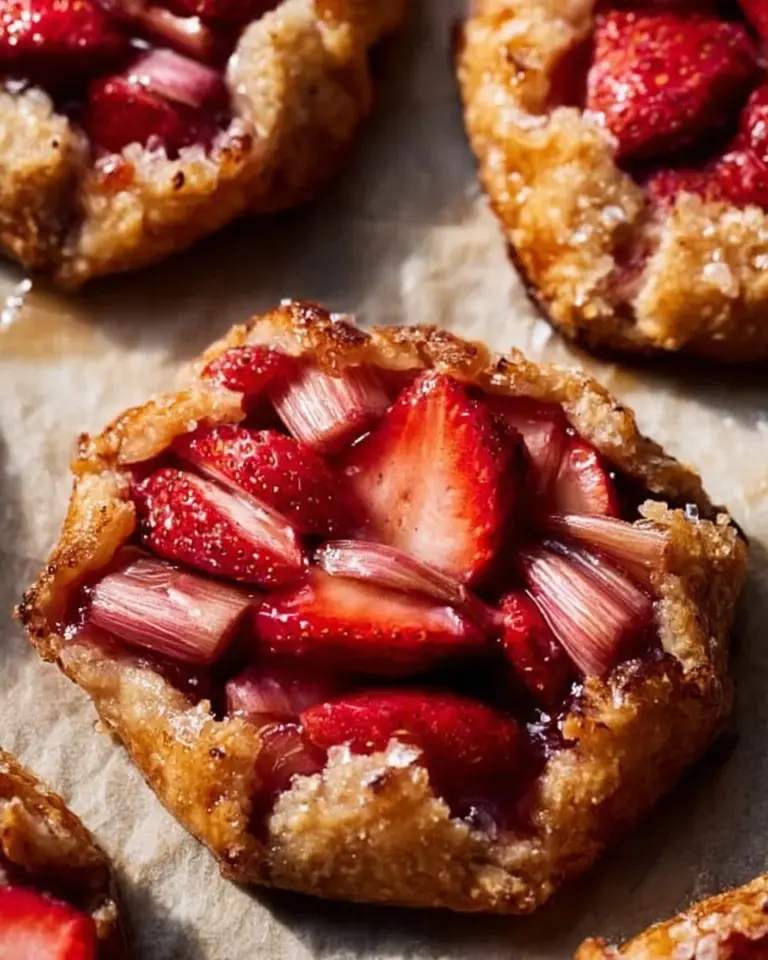 Mini strawberry rhubarb galettes fresh out of the oven