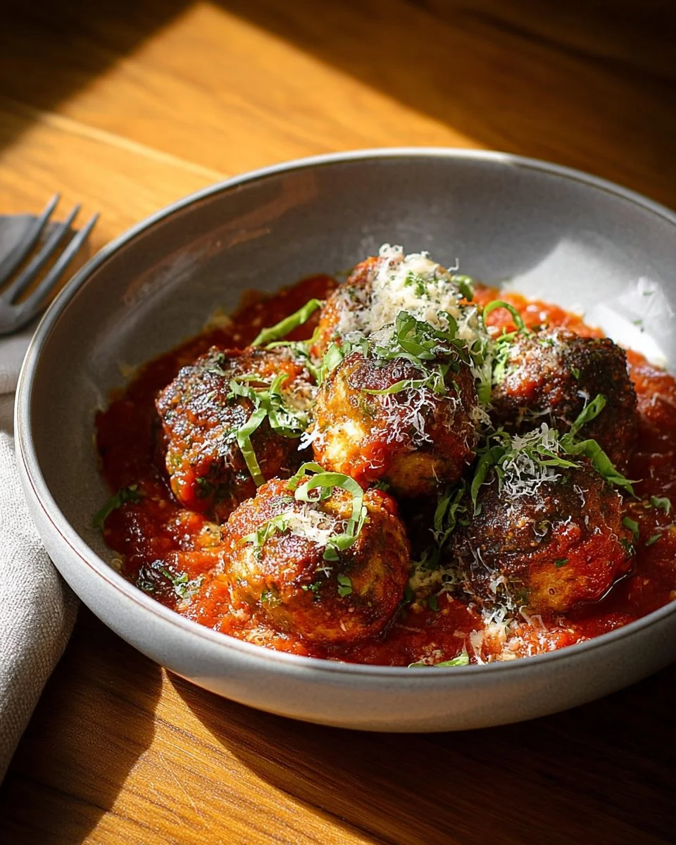 Delicious mozzarella stuffed turkey meatballs served on a plate