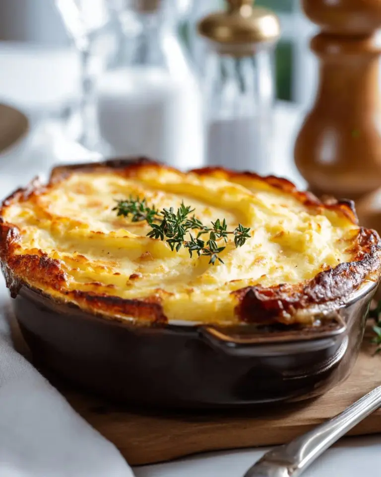 Mum's traditional cottage pie fresh out of the oven, ready to serve.