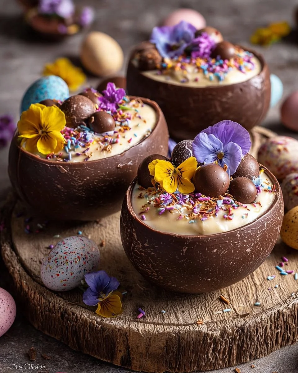 Delicious No-Bake Easter Egg Cheesecake topped with chocolate eggs and festive decorations