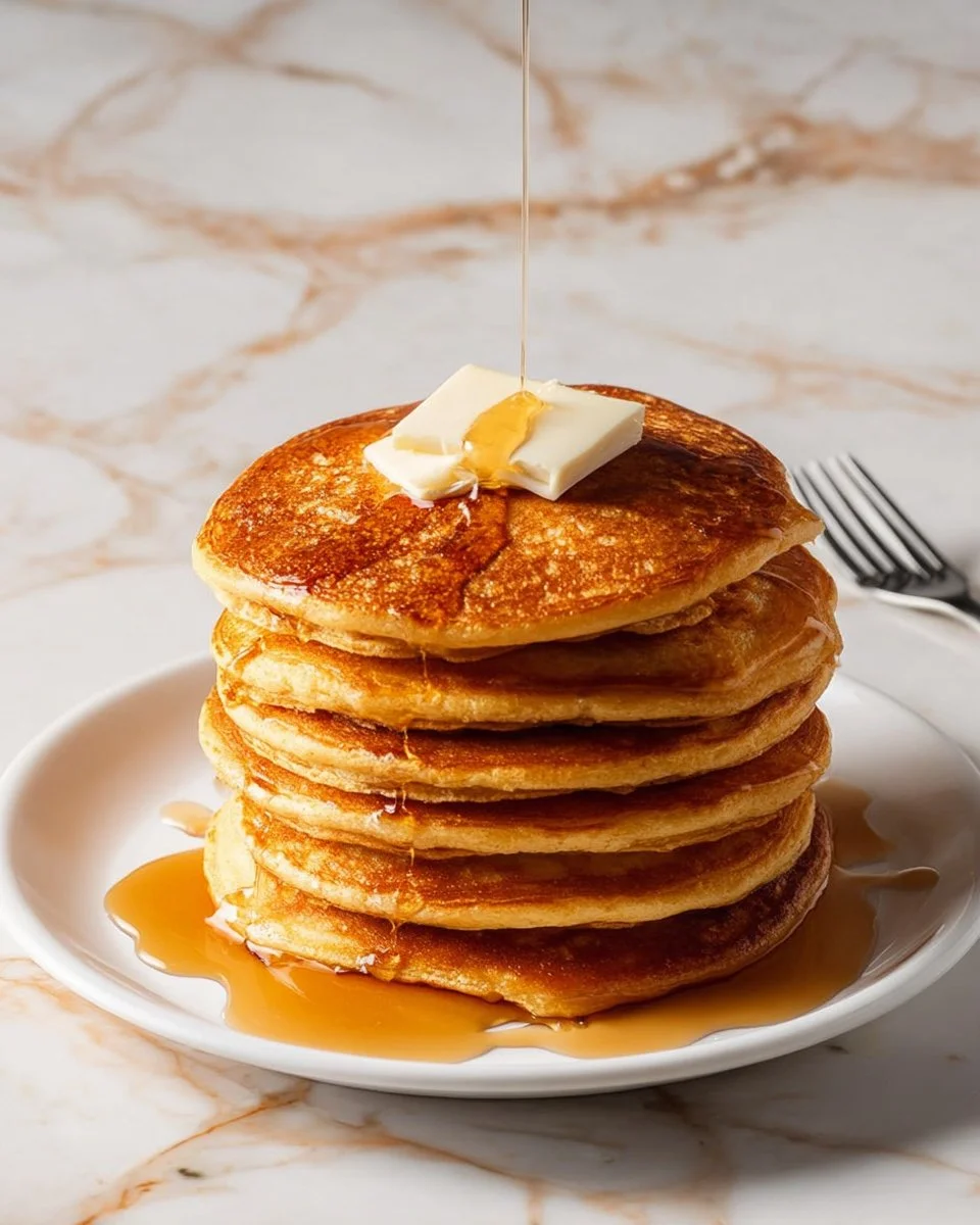 Fluffy oat sweet potato pancakes served on a plate with maple syrup