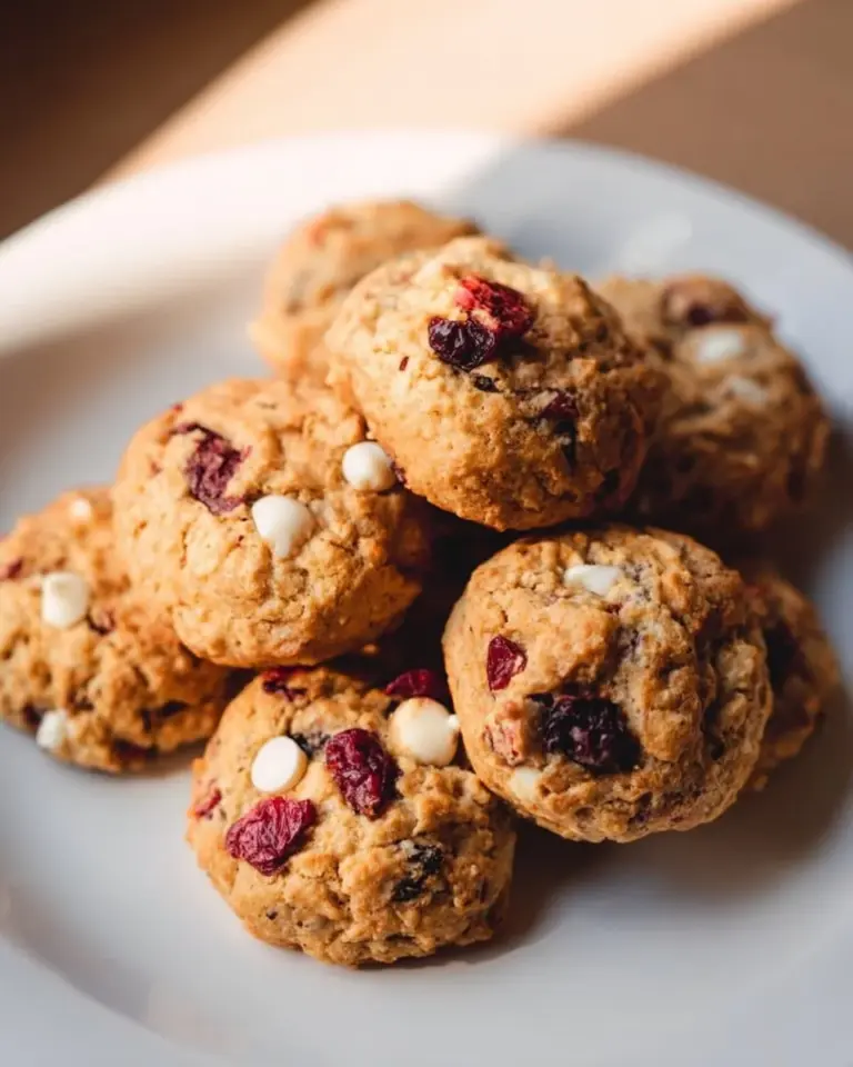 Baked Oatmeal Chocolate Cranberry Cookies on a plate, ready to enjoy.