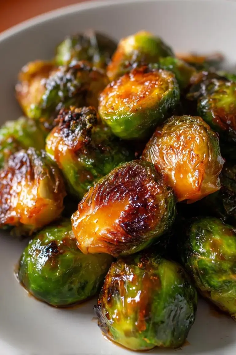 Orange Maple Glazed Brussels Sprouts served on a plate