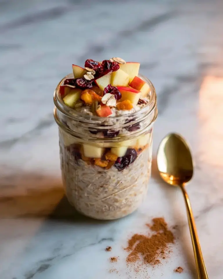 Bowl of Overnight Oats with Cranberries and Apples