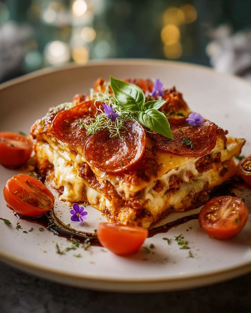 Pepperoni Pizza Lasagna Rolls served with sauce and cheese