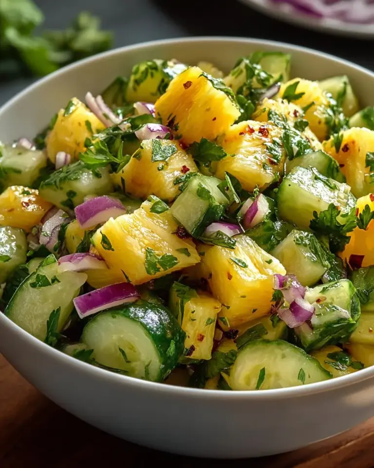 Fresh pineapple cucumber salad with vibrant colors and textures