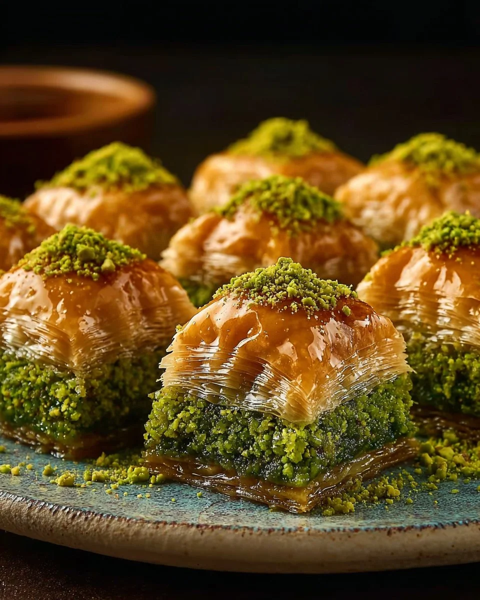 Delicious Pistachio Baklava with layers of flaky pastry and chopped nuts