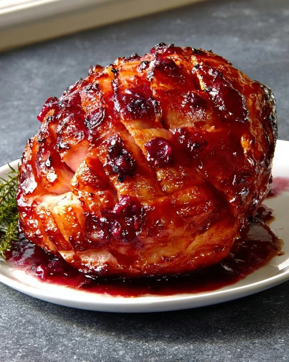 Quick cranberry sauce dish served alongside ham for a festive meal
