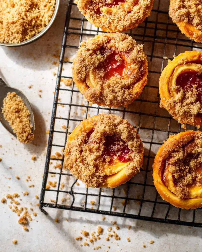 Freshly baked rhubarb custard buns on a rustic table