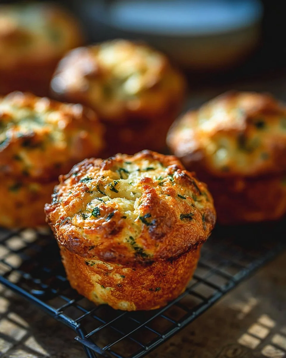 Savory cheese muffins fresh out of the oven, golden brown and fluffy