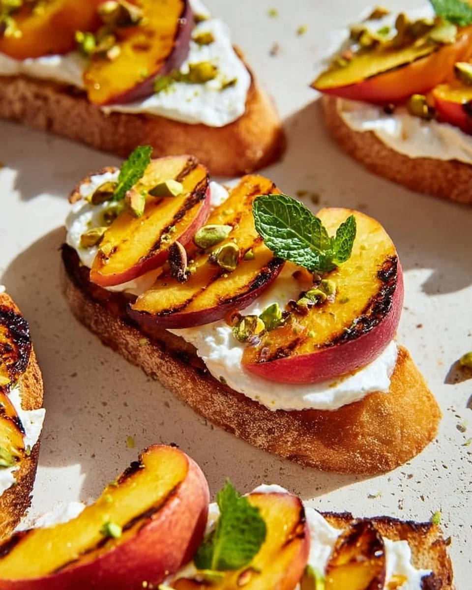 Savory grilled peaches garnished with burrata cheese for a gourmet dish