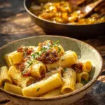 Delicious slow-cooked onion pasta sauce simmering in a pot