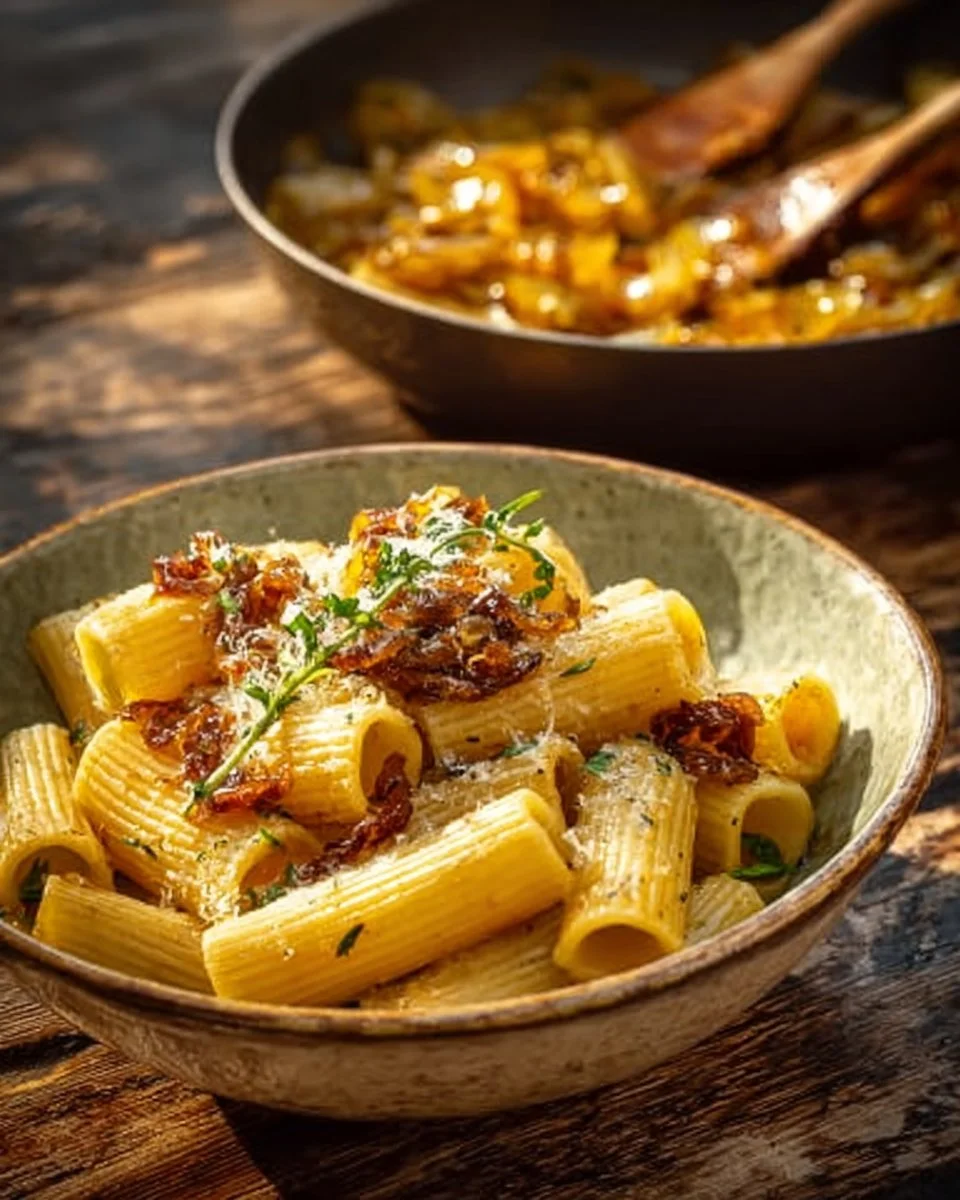 Delicious slow-cooked onion pasta sauce simmering in a pot