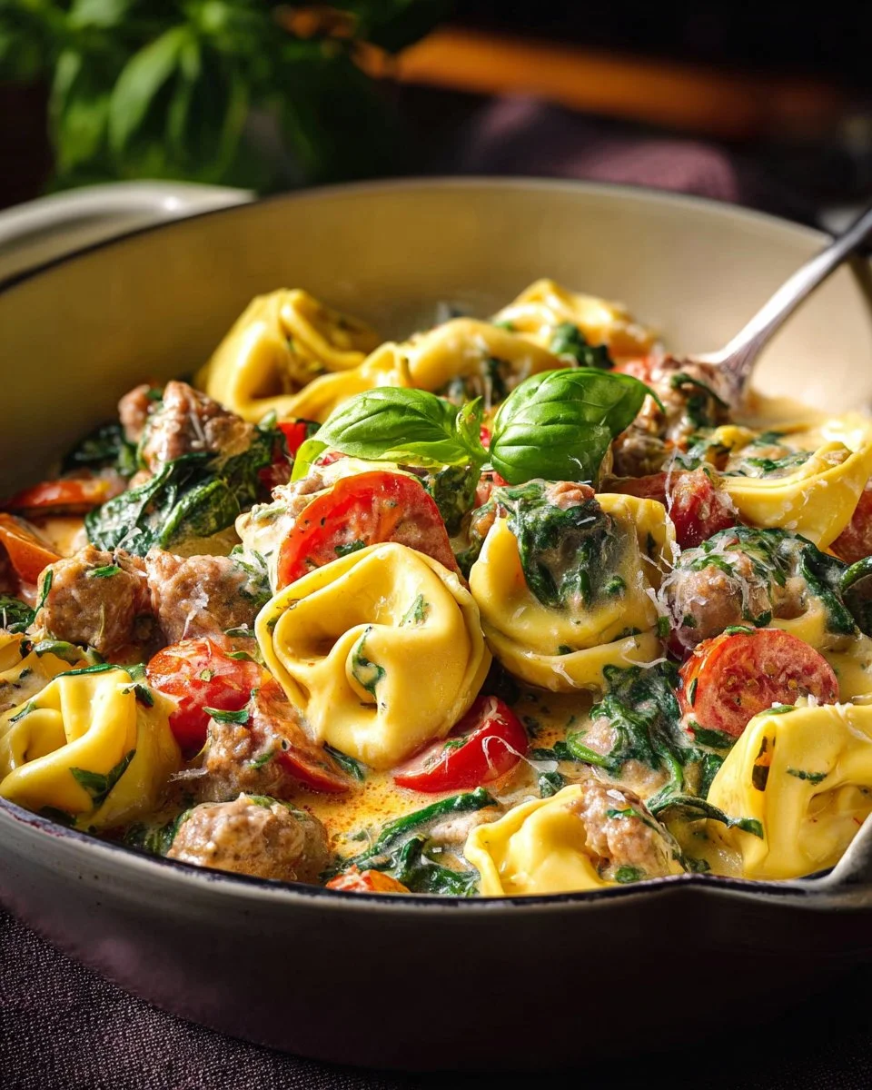 Creamy tortellini soup with sausage in a slow cooker