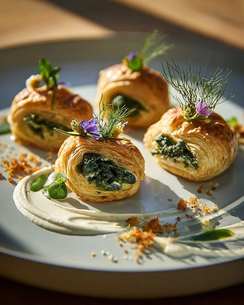 Golden brown spinach puffs stuffed with creamy spinach and cheese