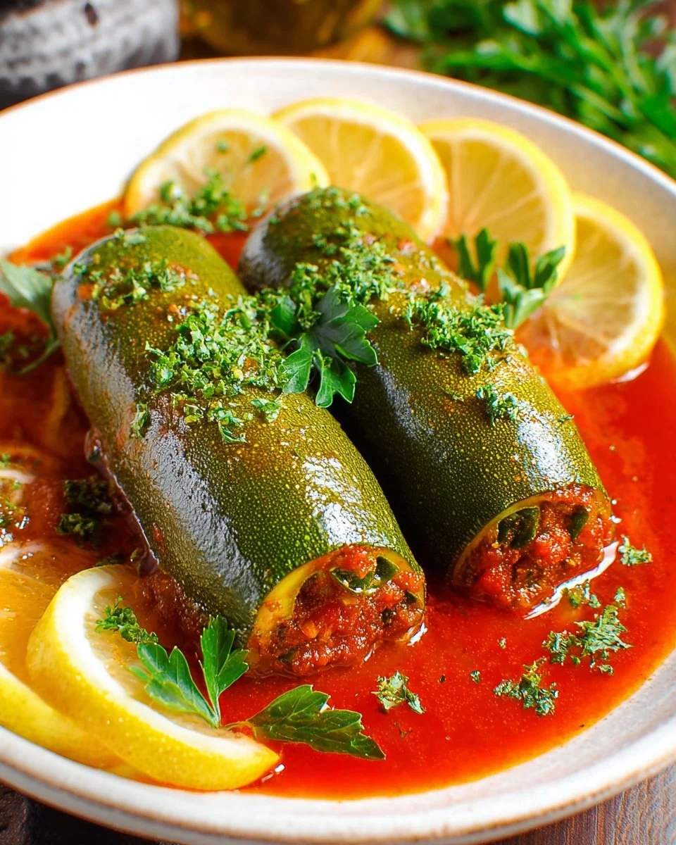 Deliciously stuffed zucchini filled with savory ingredients on a plate