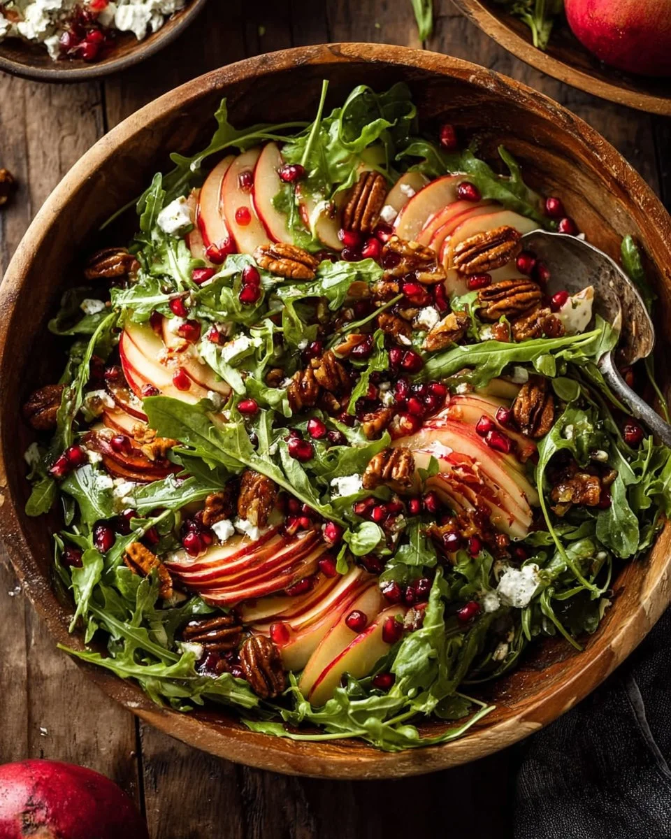 Colorful salad topped with apple cider vinaigrette dressing
