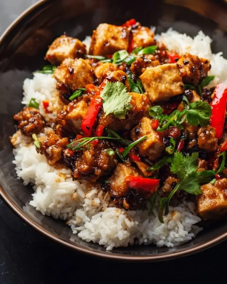 Delicious Black Pepper Tofu with Cauliflower dish served on a plate