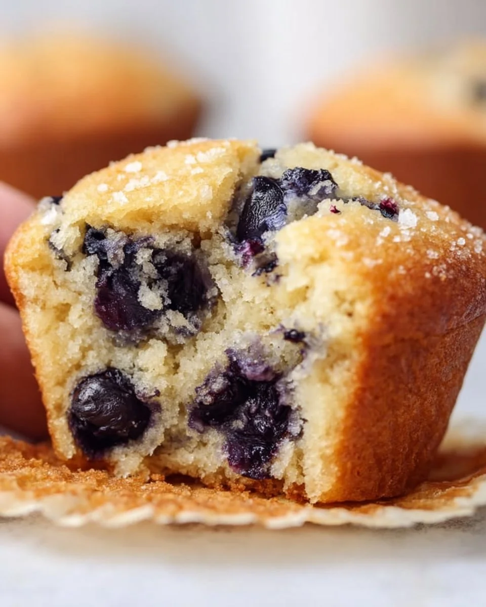 Freshly baked blueberry cottage cheese muffins with blueberries on top