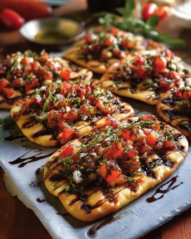 Delicious Bruschetta Flatbread topped with tomatoes and fresh herbs