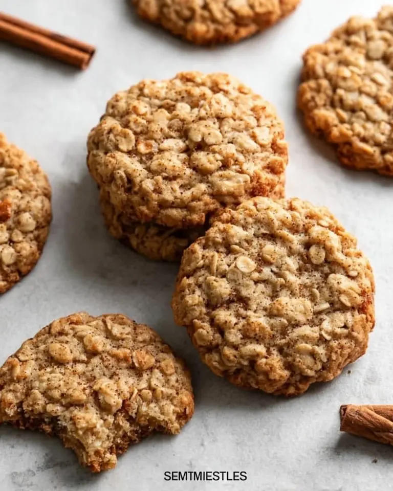 Chai-spiced oatmeal pecan cookies on a rustic wooden table