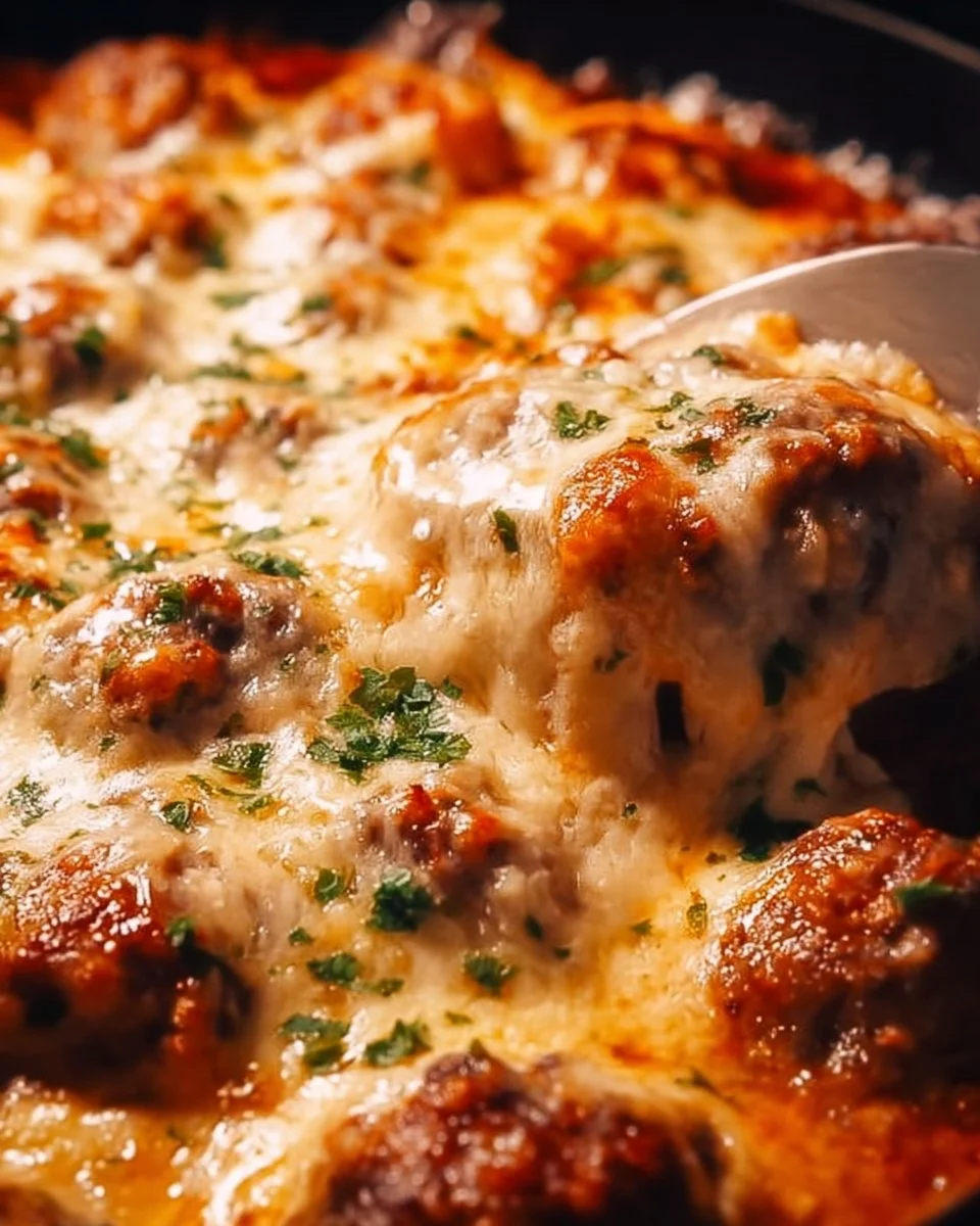 Delicious Chicken Parmesan Meatballs served with marinara sauce and cheese on top