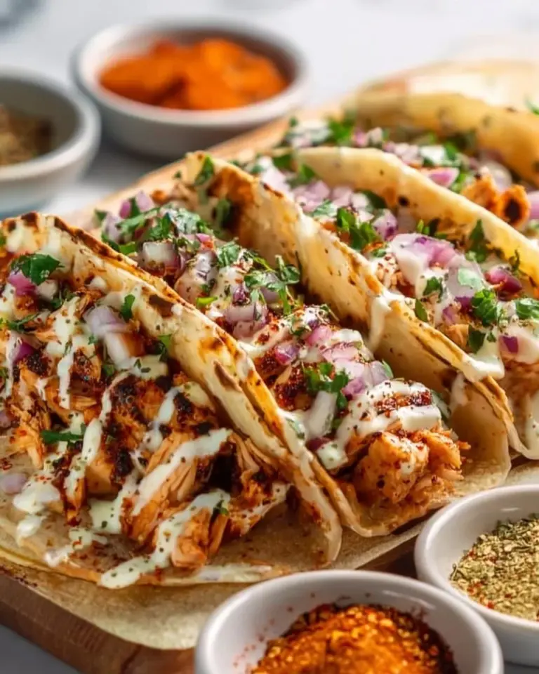 Delicious Chicken Street Tacos served on a wooden table