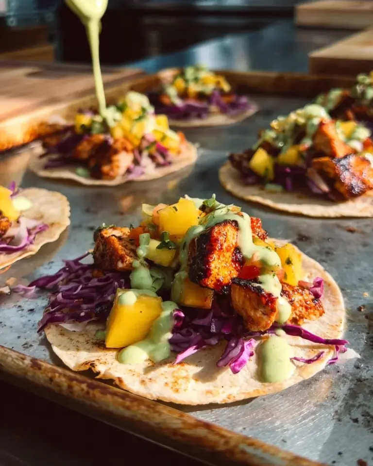 Delicious chipotle salmon tacos served with fresh toppings and lime