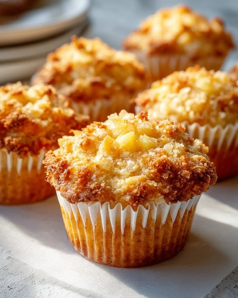 Delicious coconut and pineapple cottage cheese muffins baked to perfection