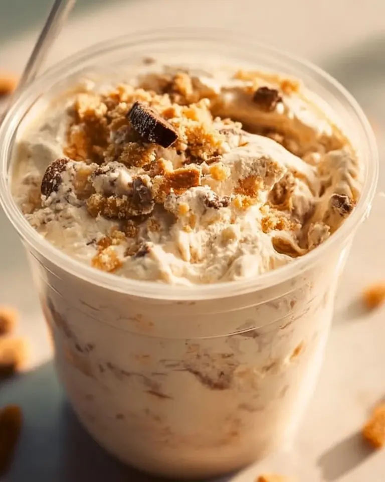 Homemade Copycat DQ Blizzard dessert recipe with chocolate chunks and whipped cream.