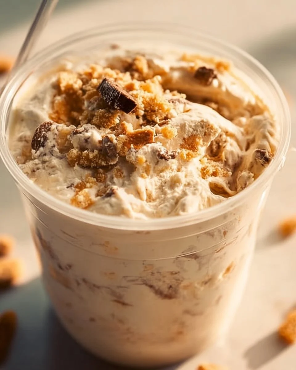 Homemade Copycat DQ Blizzard dessert recipe with chocolate chunks and whipped cream.