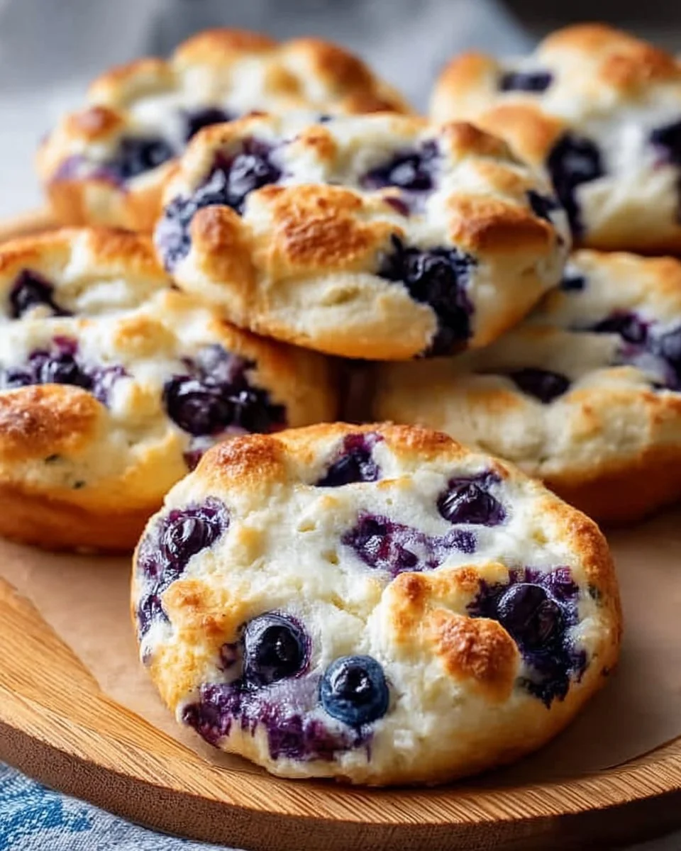 Fluffy cottage cheese blueberry cloud bread on a plate.