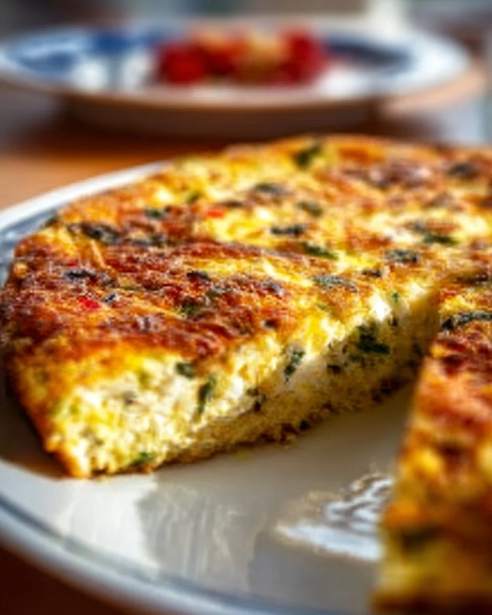 Delicious cottage cheese crustless quiche served on a plate