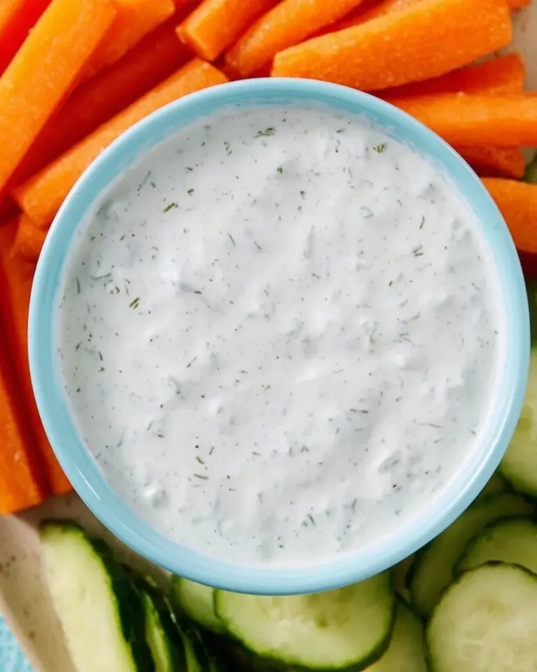 Bowl of Cottage Cheese Ranch Dip served with fresh vegetables