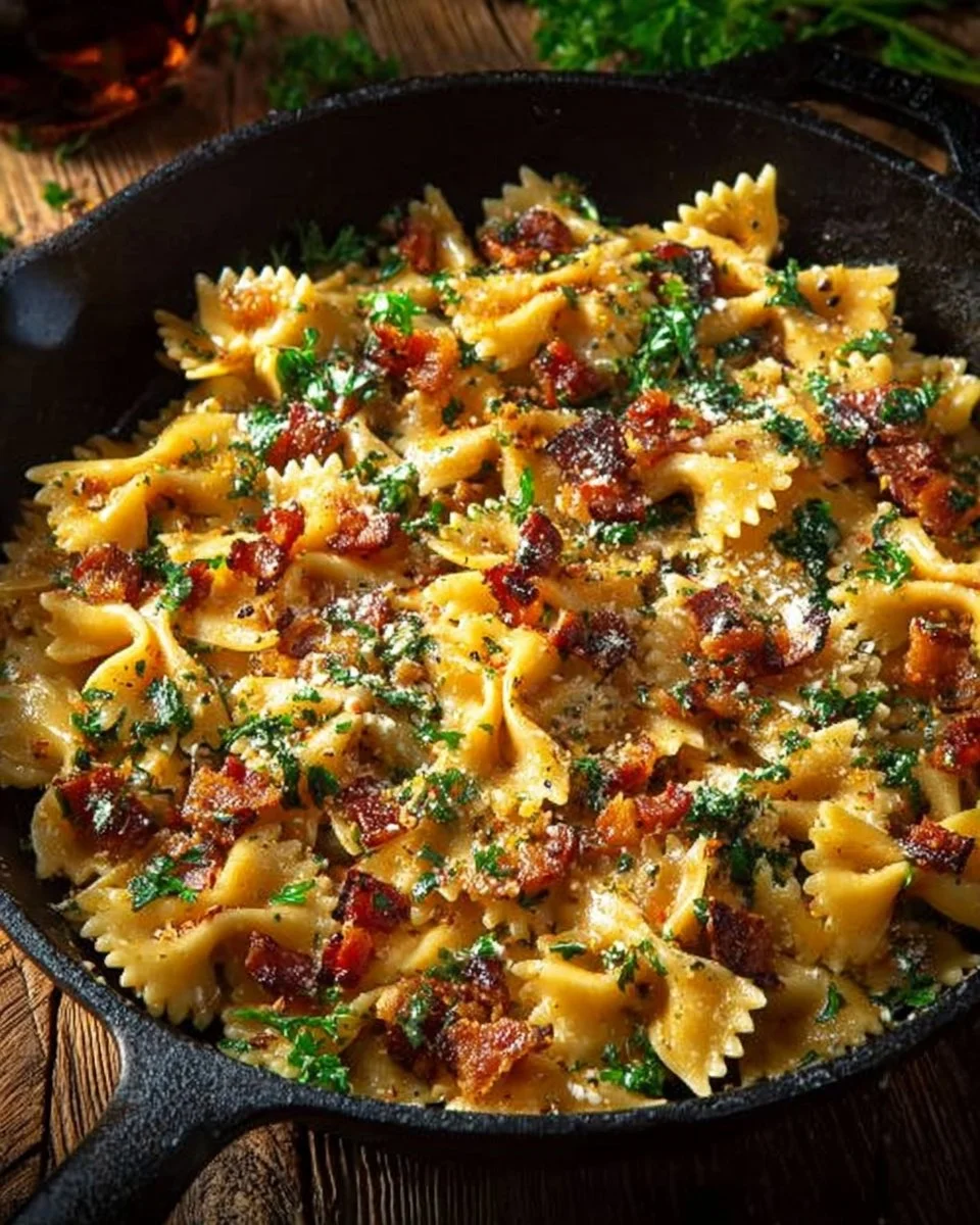 Creamy acorn squash pasta topped with herbs and cheese in a bowl