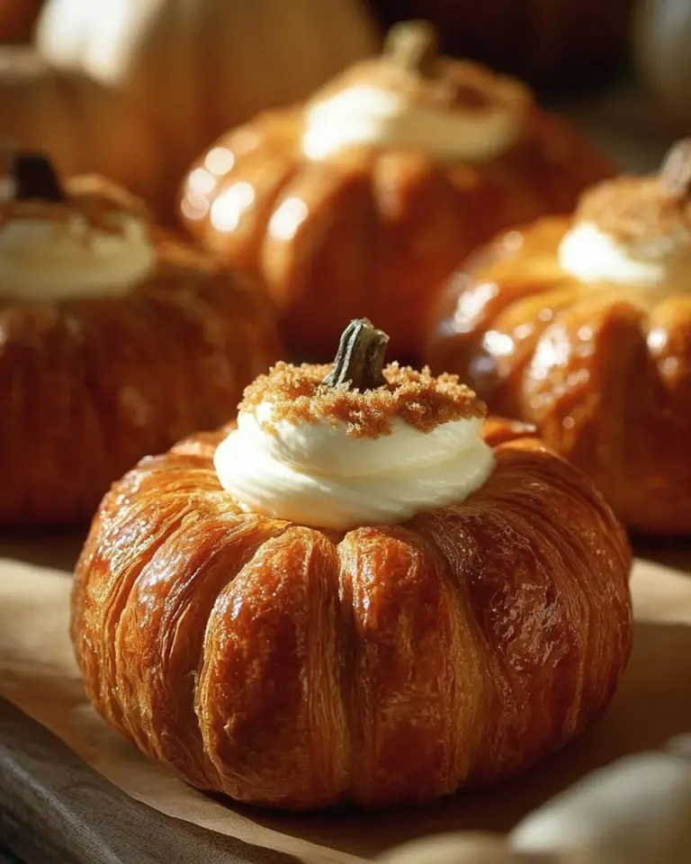 A plate of freshly baked crescent roll pumpkins for Halloween