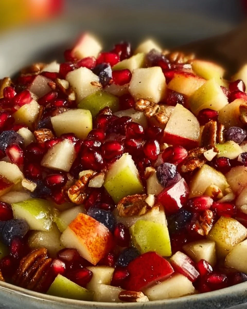 A vibrant fall fruit salad featuring seasonal fruits and colorful presentation.