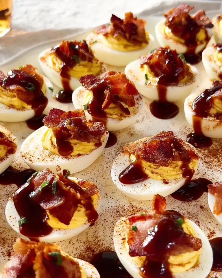 Delicious deviled eggs served on a white platter for appetizer ideas